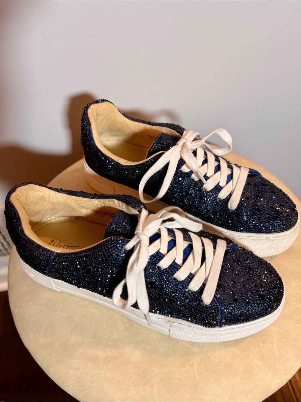 Betsey Johnson Navy Glitter Platform Lace-Up Sneakers